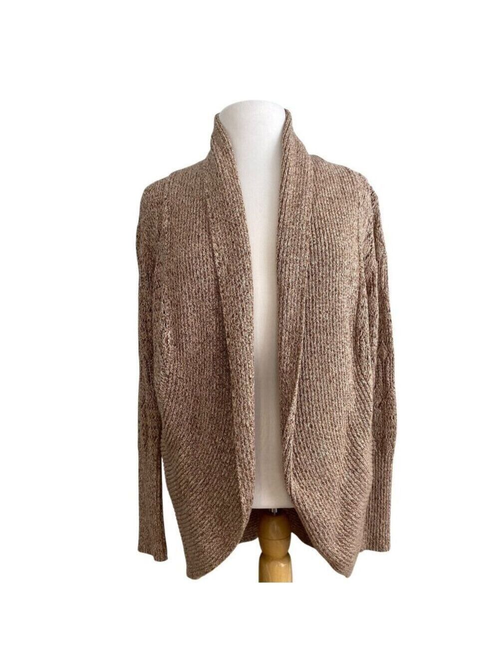 Tan Jay petite Cozy Open Front Knit Cardigan Sweater In Neutral Earth Tones